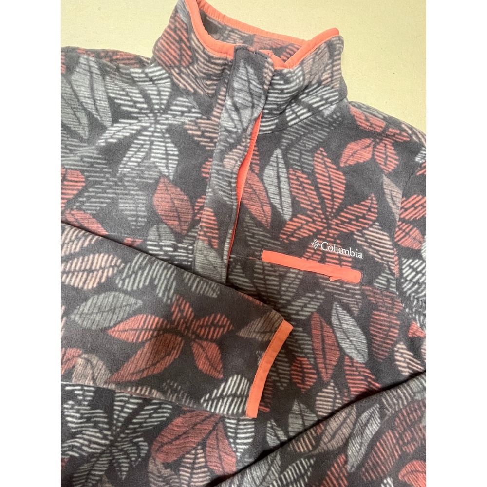 Columbia Womens M Grey Coral Leaf Print Fleece Quarter Snap Pullover Jacket